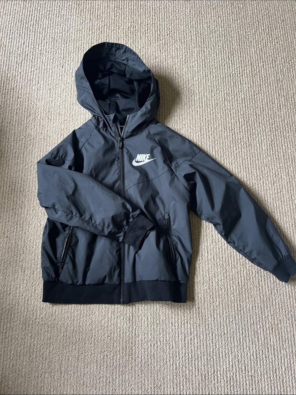 Nike Dark Gray Hooded Windbreaker Jacket with White Logo